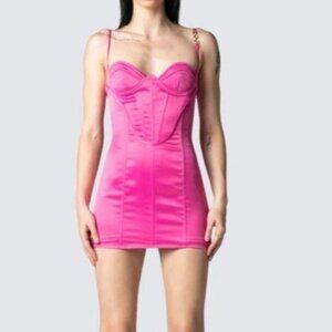Finesse Pink Satin Corset Mini Dress Women's Size M Sexy Party